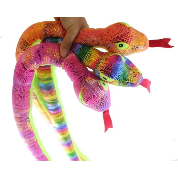 Set of 3 Plush Snakes - 33" Metallic Bright Colorful Shimmer - Stuffed Sensory Fidget Toy Stuffie