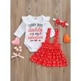 thumbnail image 2 of Gureui Newborn Baby Girl Valentine's Day Outfit Ruffle Long/Short Sleeve Letter Print Romper Top Suspender Strap Skirt Clothes Set, 2 of 9