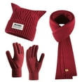 thumbnail image 2 of Xfvqtps Women Hat Scarf Glove Set Knit Square Hat Solid Color Touchscreen Winter Warm Stretchy Extended Beanie Neck Warmer Gloves Set Red, 2 of 4