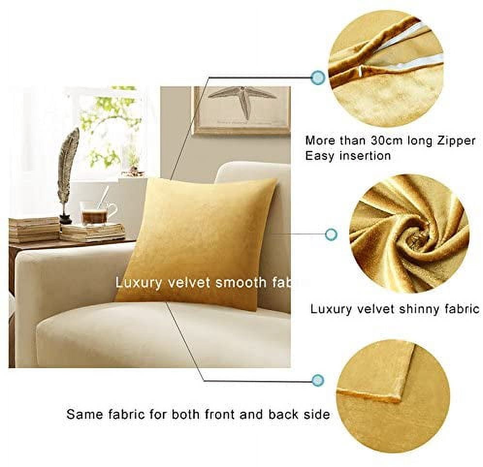 Decorative Throw Pillow Covers 18 x 18, Gold Soft Pillow Covers Velvet,Set of 4 Decor Square Cushion Covers (Gold, 18x18inch(45x45cm)-4pcs)