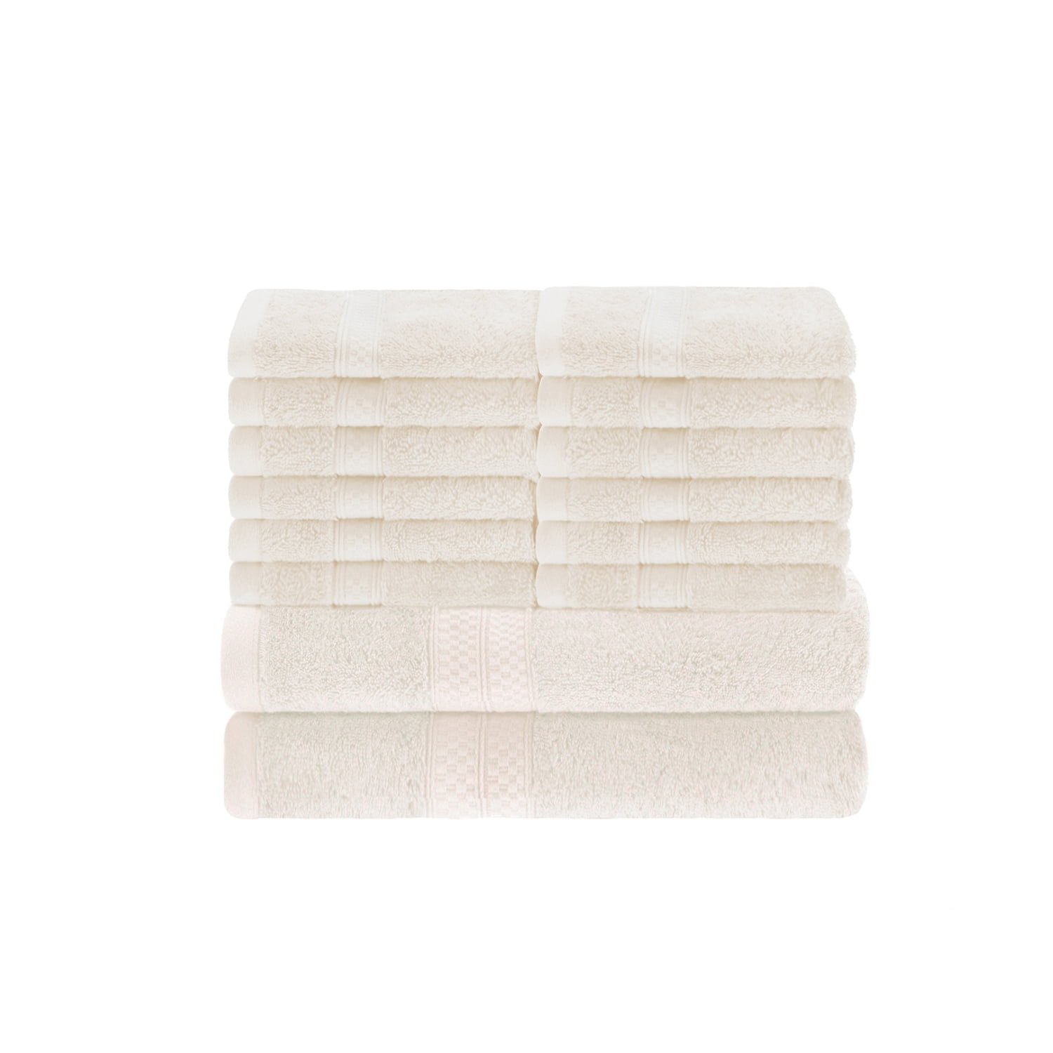 Superior 2 Piece Bath and 12 Piece Face Towel Set, Rayon From Bamboo and Cotton, Ivory
