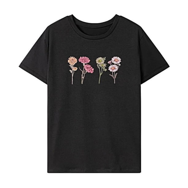 Camiseta de verano para mujer, camiseta básica con cuello redondo, para viajes, caminar, ir al trabajo S
