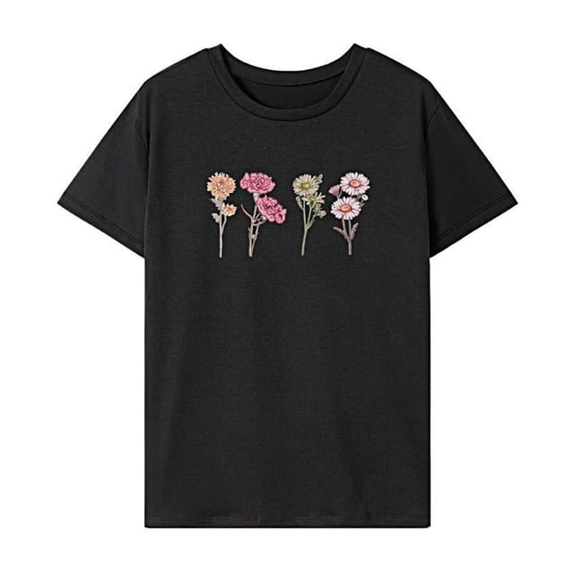 Camiseta de verano para mujer, camiseta básica con cuello redondo, para viajes, caminar, ir al trabajo S