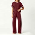 thumbnail image 5 of Womens Summer Two Piece Sets Sportswear Wide Leg Pants Casual Sports Set Travel Vacation Short Sleeve Sets Matching Sets Women Clothing, 5 of 7