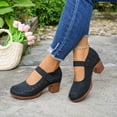 thumbnail image 4 of Rokment Women's Vintage Chunky Block High Heels Mary Jane Dressy Sandals Trendy Casual Hollow out Leather Closed Toe Ankle Strap Ballet Flat Dress Pumps Shoes Summer Fall Black Size 5.5, 4 of 7