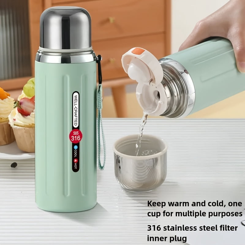 316 Insulated Water Bottle Double-Wall Vacuum Insulated Reusable Cup with Leak-Proof Flip-Top Lid & Strap for Outdoor Gym
