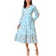 thumbnail image 1 of Vestido Boho Floral de Chiffon para Mujer con Mangas Largas, Semi Transparente, con Volantes y Capas, con Bolsillo, Azul XL, 1 of 6