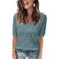 thumbnail image 1 of Arach&Cloz Women's V-Neck Short Sleeve Special Rib Knitted Pattern Casual Tops Sweater Spring Summer 2025, 1 of 6