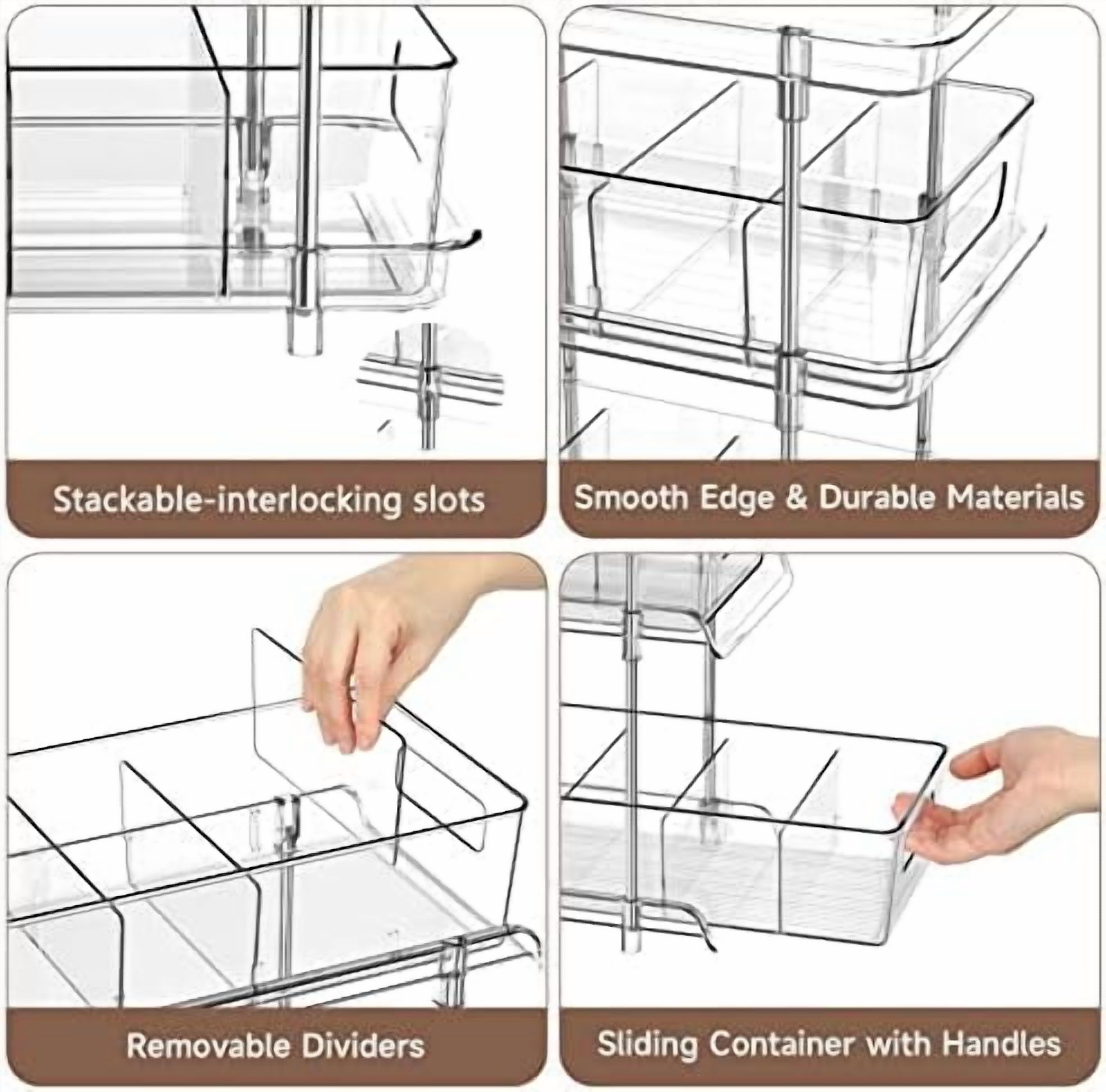 2Set 3 Tier Clear Bathroom Organizer with Dividers, Pull-Out Pantry Organization and Storage, Multi-Purpose Under Sink Organizers and Storage, Vanity Skincare Cosmetic Closet Organizer Medicine Bins