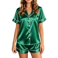 thumbnail image 2 of Satin Pajamas for Women Silk Pjs Short Set 2 Piece Button Up Lounge Sets Short Sleeve Sleepwear, 2 of 6