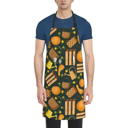 

Picia Autumn Harvest Pumpkin Basket Waterproof Apron for Unisex Adult - Adjustable Bib Apron with Pockets Ideal for Cooking Gardening Painting and Household Chores