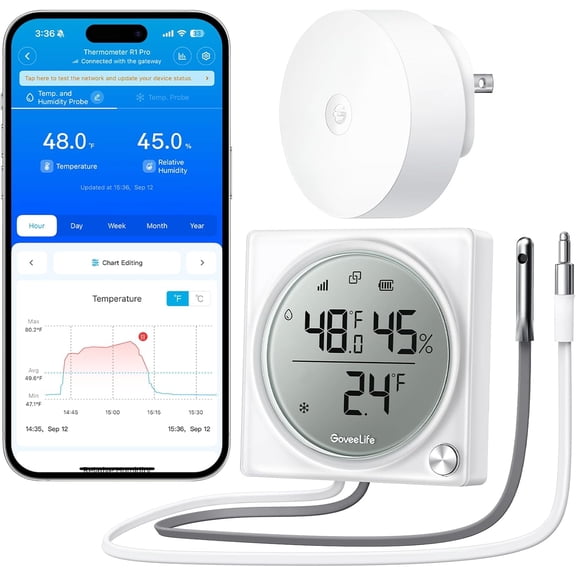 GoveeLife Smart Refrigerator Thermometer Pro with Smart Gateway 1s