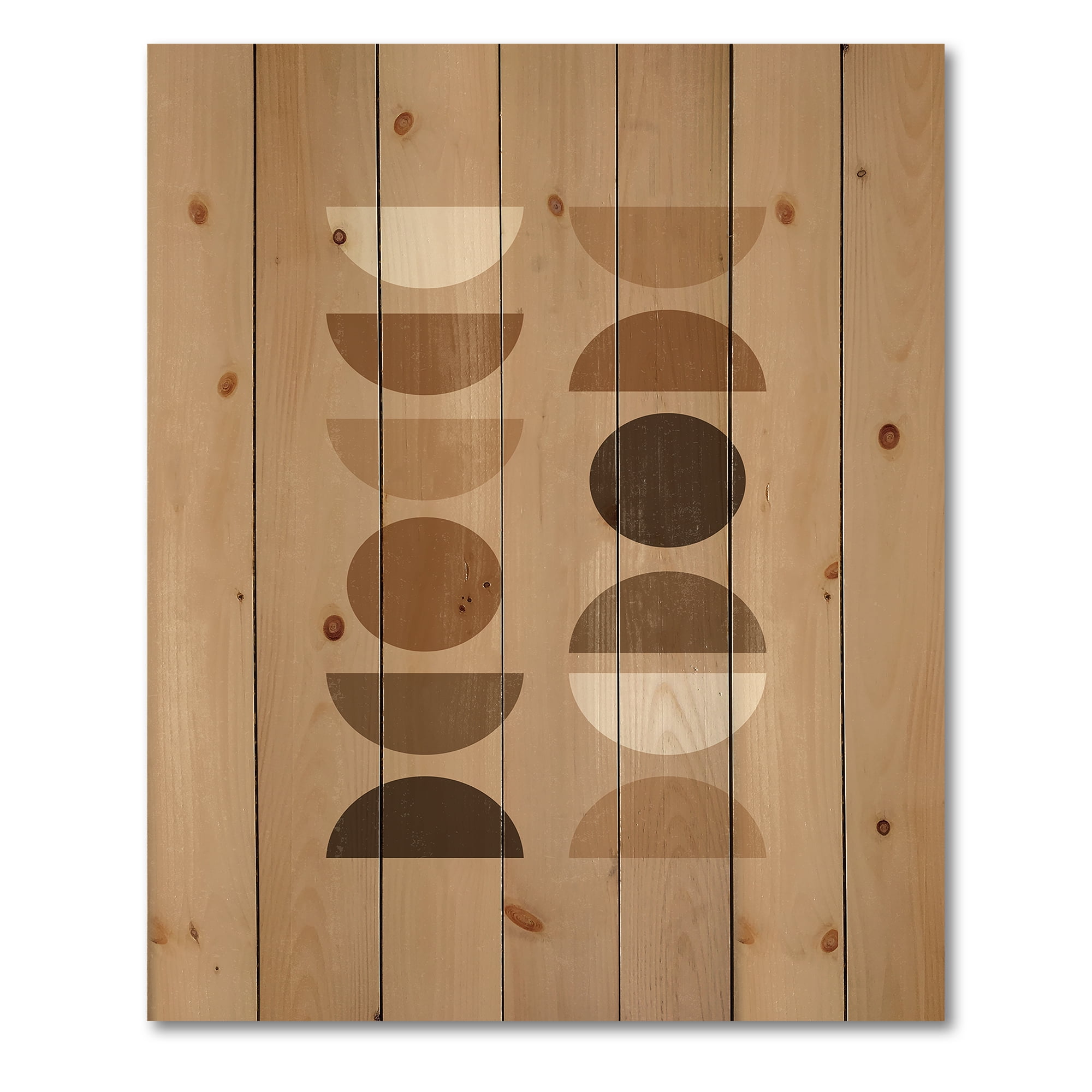 Designart 'Abstract Moon and Sun Geometric Print II' Modern Print on Natural Pine Wood