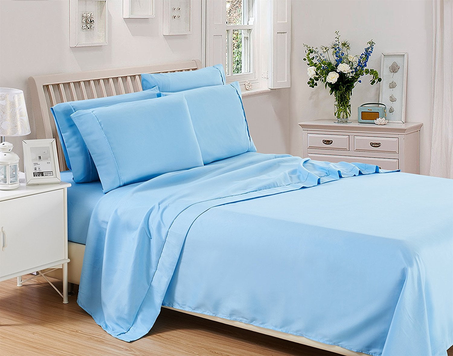 Lux Decor Collection Solids Bed Sheet Set (King, Blue), 4 Piece Deep
