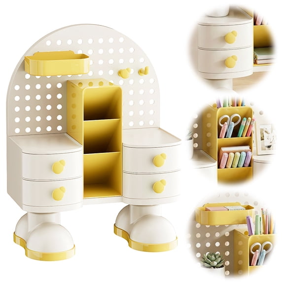 puresly Plastic Table Stationery Organizer with Drawers for Office Home (Yellow)