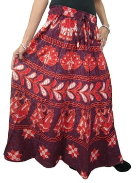 Mogul Women's Bohemian Cotton Long Skirt Beautiful Printed Boho Chic Gypsy Maxi Skirts