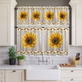thumbnail image 3 of Kitchen Window Curtains Valance and Tier Set, Watercolor Sunflower Berry on Wood Rod Pocket Tier Curtain Valance Set, Farm Wooden Plank Light Filtering Cafe Curtains for Bedroom Living Room, 3 of 9