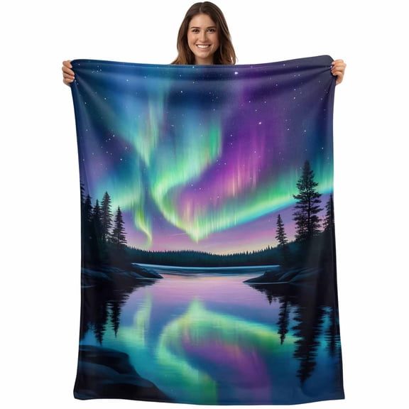 Aurora Night Sky Throw Blankets, Nature Scenery Soft Fleece Blanket Decorative for Home Sofa Couch Chair Living Bedroom, 40x50 inches,