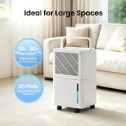 HUMSURE 30 Pints Dehumidifier for Basement with Drain Hose, Covers up to 2500 Sq. ft Dehumidifiers for Home, Auto Defrost, 24-Hour Timer, White