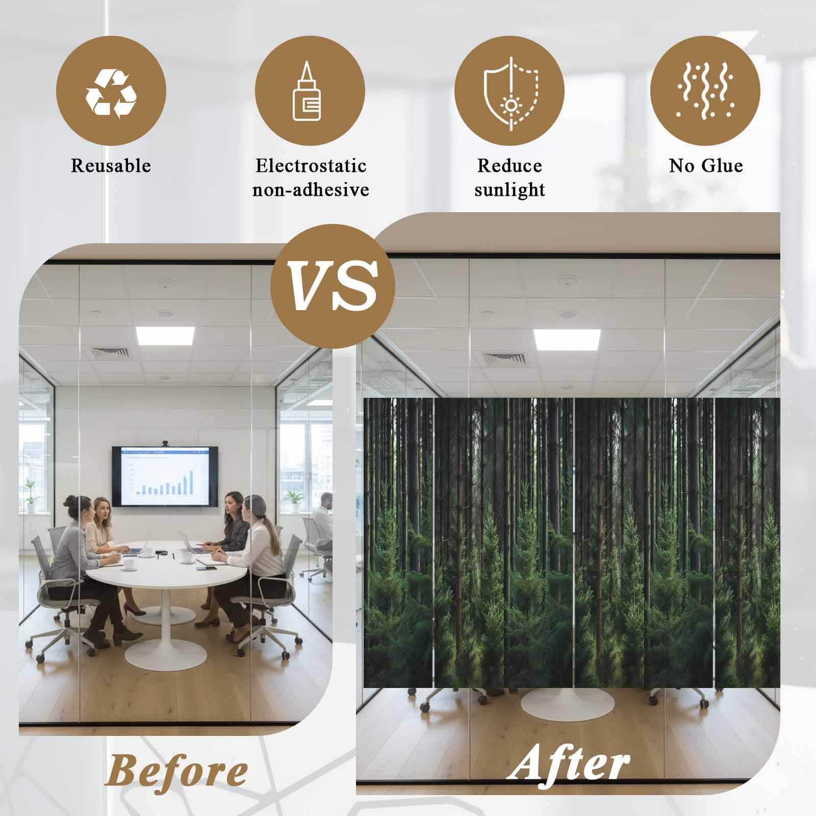 Green Forest Privacy Window Film, Decorative Frosted Glass Window Film, Mysterious Primitive Forest Pine Tree Reusable Peel and Stick Static Cling for Home Bathroom Office Glass Door 23.6"x59"