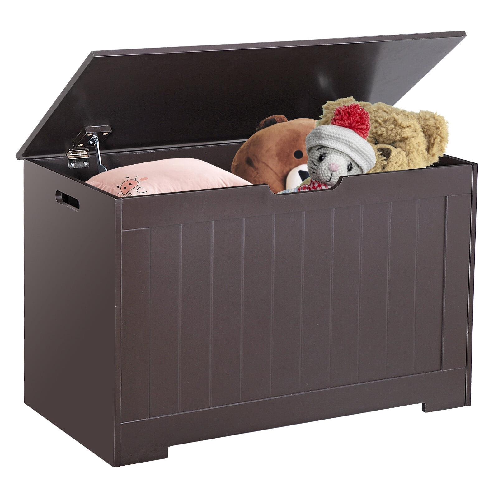 WDZS  30 inches Kids Wooden Toy Chest Storage Space with 2 Safety Hinge Modern Decorative Toys Bench Box for Playroom Bedroom Living Room Brown