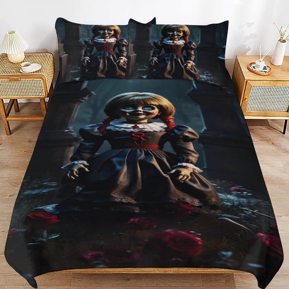 Annabelle Horror Kids 3 Piece Bedding Set, Super Soft Printed Comforter Cover Sets with 1 Duvet Cover and 2 Pillowcase, Bedroom Decor Gifts for Boys Girls Teens Adult 86"x70"