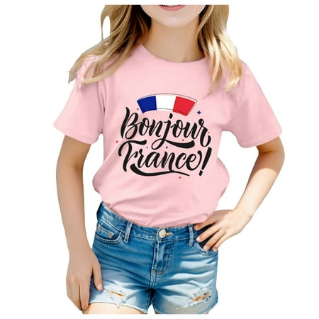 

Tops for Teens Printed Casual Short Sleeve T Shirt Round Neck Cute Soft Pink Colorful Tops for Teen Girls