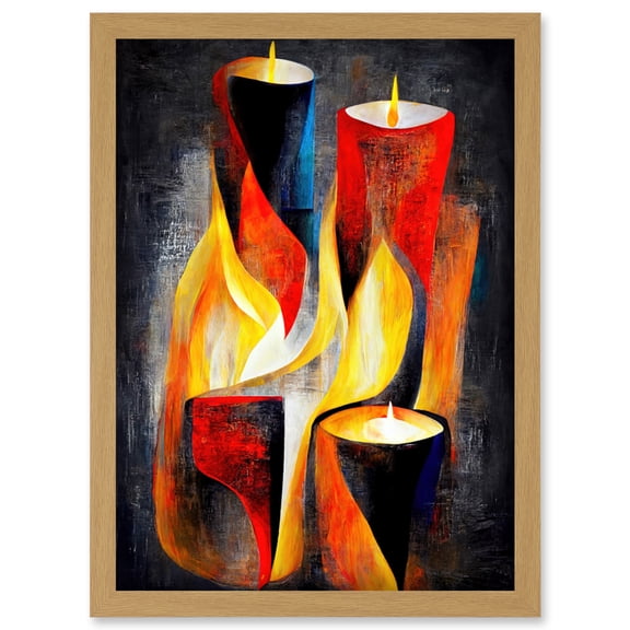 Cubist Candles Flames Surrealist Still Life Oil Painting Artwork Framed Wall Art Print A4