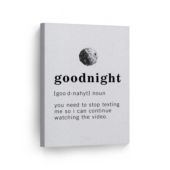 Smile Art Design Funny Noun Dictionary Definition of Goodnight Canvas Print Inspirational Quote Sign Office Living Room Bedroom Bathroom Wall Decor Wall Art Home Decor Made in USA 40x30