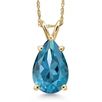 Gem Stone King 14K Yellow Gold London Blue Topaz Pendant Necklace for Women | 3.35 Cttw | Gemstone November Birthstone | Pear Shape 12X8MM | With 18 inch Chain