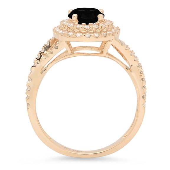 1.3125 ct Round Cut Natural Onyx Halo Engagement Ring for Women in 18K Yellow Gold