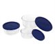 thumbnail image 1 of Juego de almacenamiento de alimentos redondo de vidrio de 6 piezas con tapas azules, fabricado en EE. UU., 1 of 1
