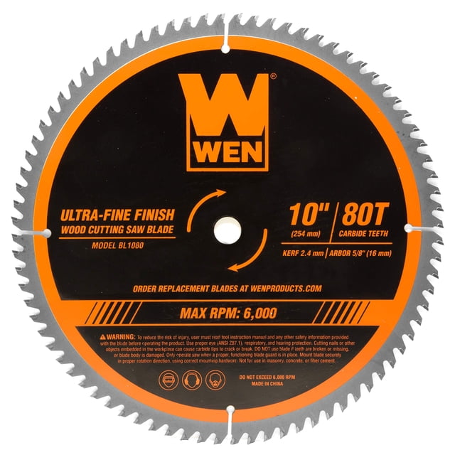 Hoja de sierra WEN BL1080 de 10" con 80 dientes y punta de carburo