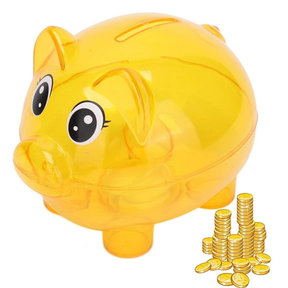 Transparent Plastic Piggy Bank for Kids, Money Saving Box Pig Coin Bank for Girls & Boys, Cartoon Design Money Saving Decoration Cute Childlike for The Holidays Birthday Kindergarten Gifts, Yellow