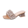 thumbnail image 1 of Zapatillas de mujer de gran tamaño, ropa de calle, estilo veraniego, tacón grueso de perla, estilo de tacón alto de una sola pierna, sandalias con lazo y diamantes de imitación, 1 of 5
