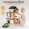 thumbnail image 2 of Tiny Land Modern Dollhouse, Wooden Doll House with 7 Rooms & Doll Figures, Montessori Pretend Tiny Home Play for Ages 3+, 2 of 7