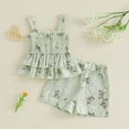 thumbnail image 2 of Xyant Toddler Baby Girl Clothes Knit Floral Fly Sleeve Tops Shorts Cute Summer Spring Outfits Infant Baby Girl Clothing Set (Light Green,3-6 Months), 2 of 7