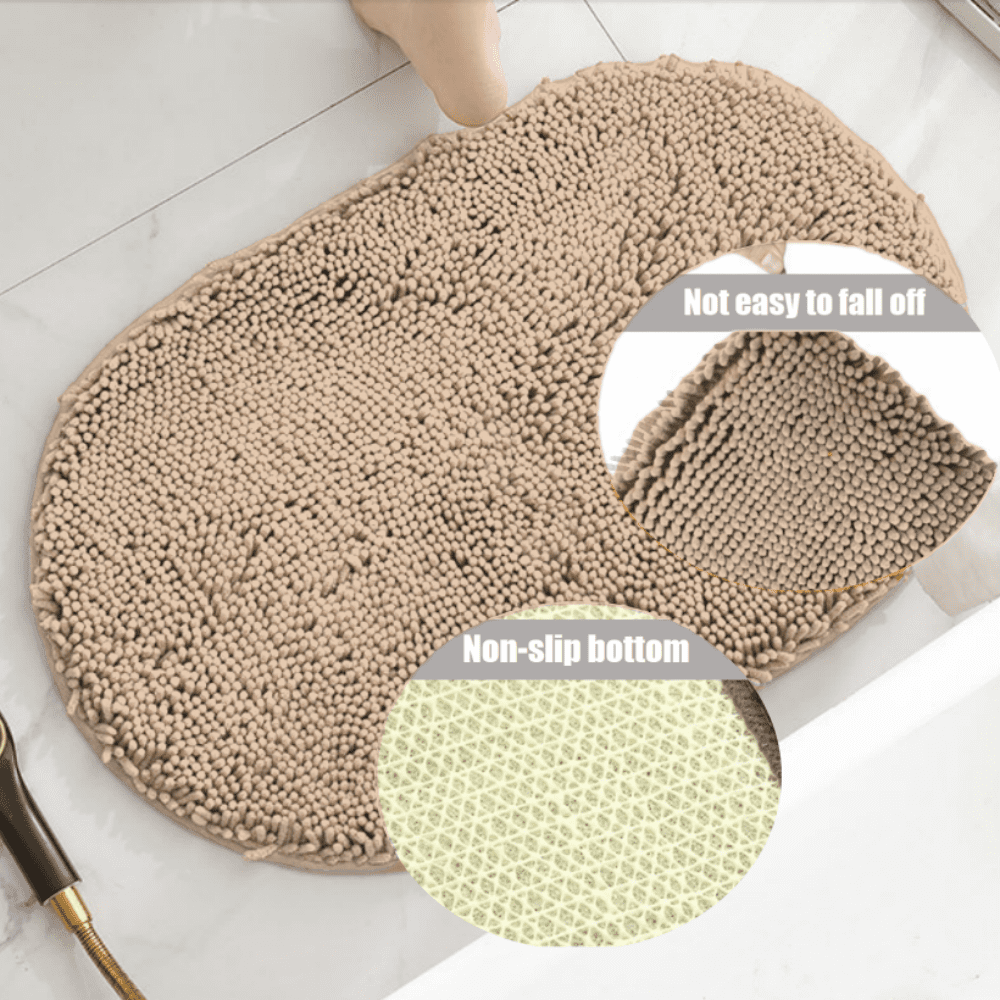 MK Gdledy Chenille Oval Bath Rug 20x32, Rubber Backing Quick Dry Washable Microfiber Mats，Beige