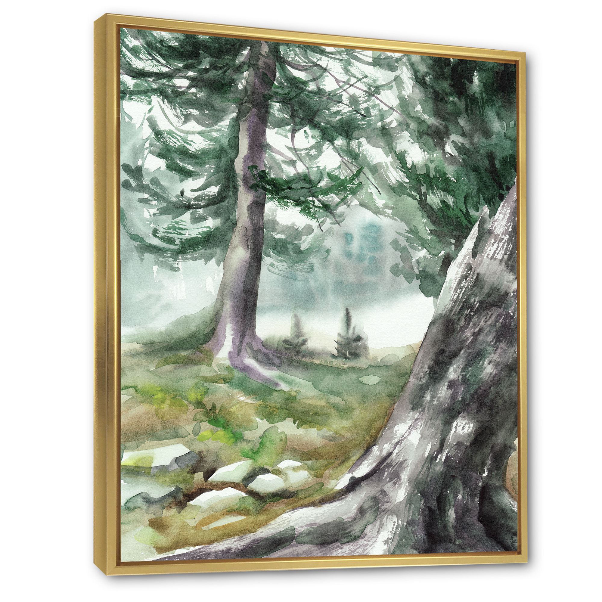 Designart 'Pine Forest In The Early Morning Glow' Lake House Framed Canvas Wall Art Print
