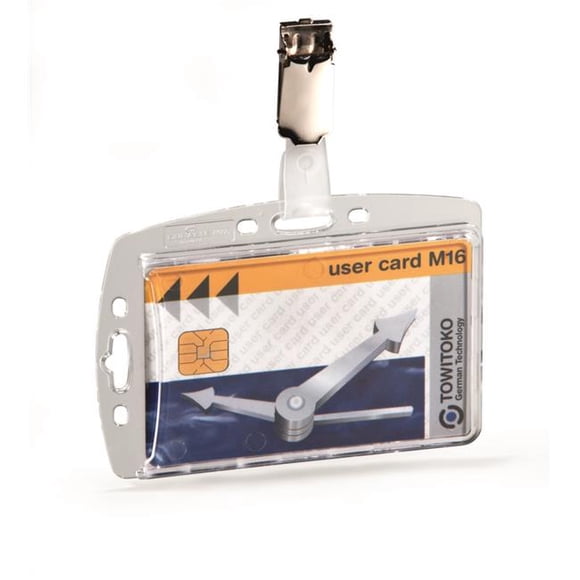 Durable Office Products 800519 Porte-Carte d'Identité Style Coque Unique avec Clip de Sangle, Transparent - Boîte de 25