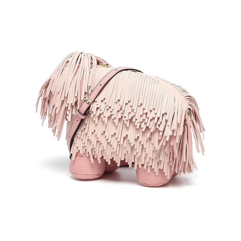 Womens Dog Shaped Shoulder Bag - PU Leather Crossbody Bag with Tassel and Gold Hardware, Zipper Closure, Adjustable Shoulder Strap, Portable Cute Small Bag for Daily Use Travel (1 Pack, Pink)