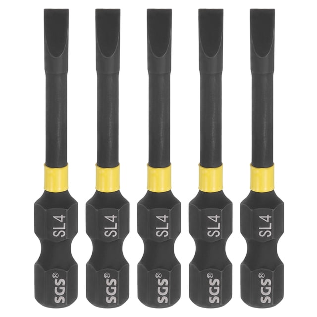 Uxcell 5pcs SL4 Slotted Impact Screwdriver Bits 1/4" Hex Shank 2" Long Magnetic Bit