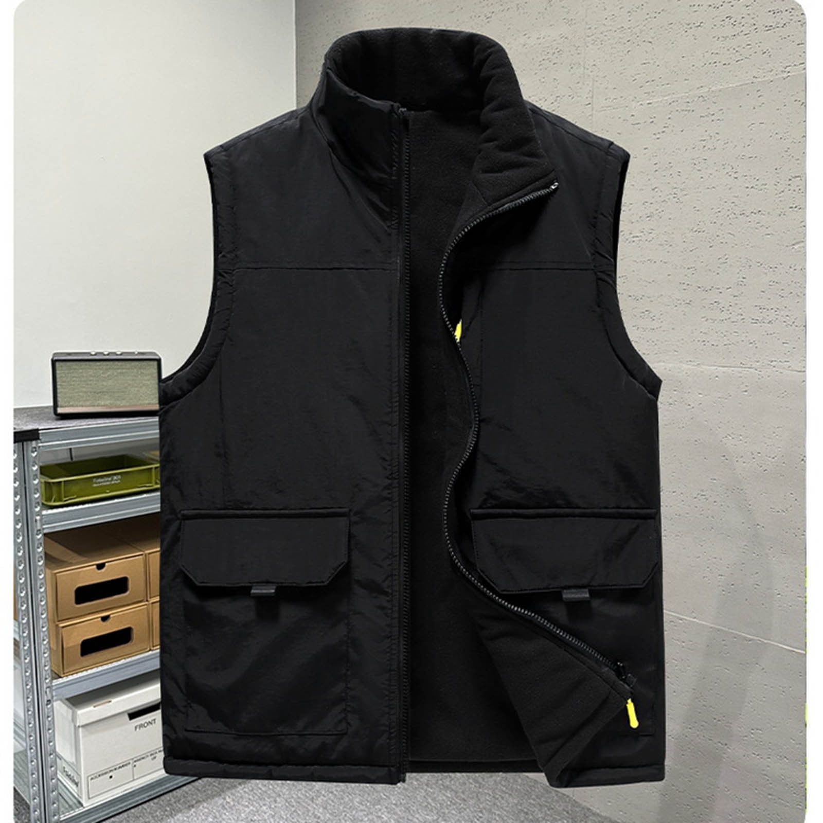 zfhfof Men's Lightweight Reversible Vest Outerwear Zip Up Fleece Lined Sleeveless Jacket Winter Warm Vests for Work Running Hiking