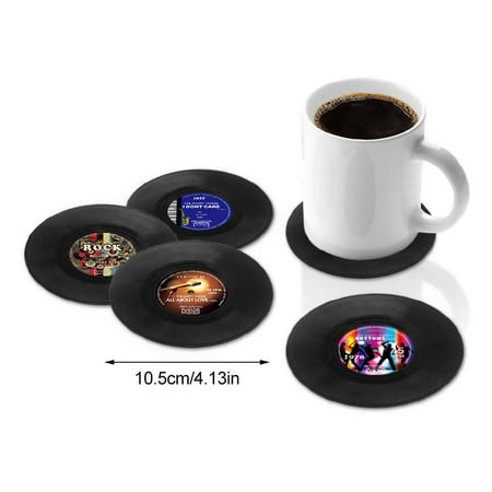

4Pcs Vinyl Records Disk Music Lover Drink Coaster Conversation Unique House Warming Present Decor Decorations Wedding Gift