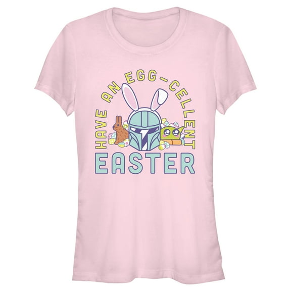 Junior's Star Wars: The Mandalorian Egg-Cellent Easter  Graphic Tee Light Pink 2X Large