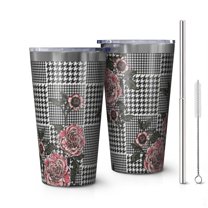 16oz Tumblers Pioneer Flower Floral Print Pattern Stainless Steel Vacuum Insulated Double Wall Travel Tumbler Cups Mug with Lid and Straw,Cleaning Brush for Coffee,Tea