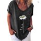 thumbnail image 1 of Sonducket Camiseta de mujer con cuello en V y estampado de flores, manga corta, tela suelta Prendas para la parte inferior del cuerpo negro L, 1 of 3