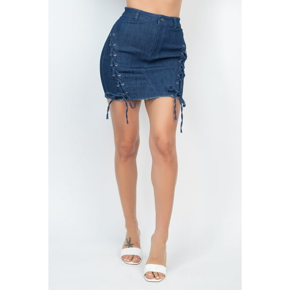 Criss-cross Distressing Hem Skirt L