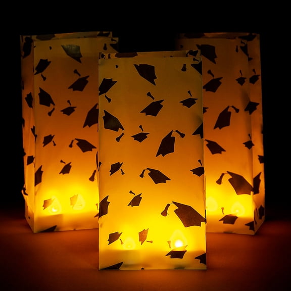 Fun Express 5" x 10" Graduation Hat Tabletop Luminary Bags with Tealight Candles - 24 Pieces