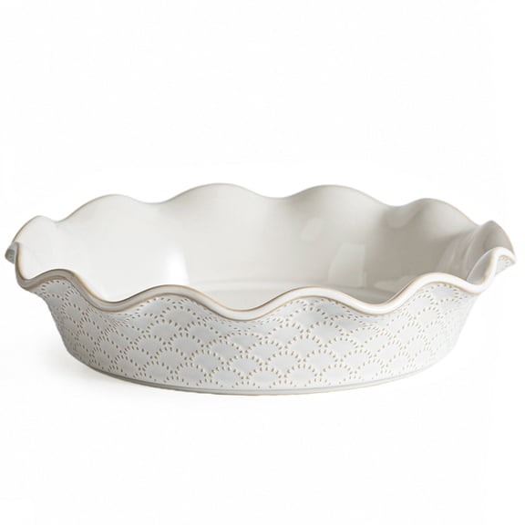 MIKIGEY Ceramic Deep Pie Pan for Baking, 11 inch Porcelain Pie Dish for Apple Pie, Oven & Dishwasher Safe, Farmhouse Decor, 48 Ounce Deep Plate for Kitchen, Non-Stick Pie Pans, Embossed Firework